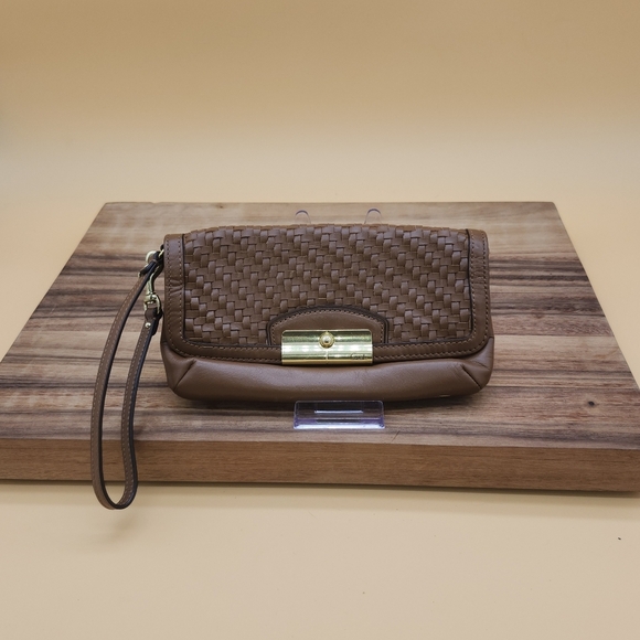 Coach Handbags - Coach Brown Woven Wristlet